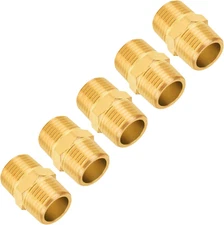 SUNGATOR 5-Pack 1/2 Inch Hex Nipples, 1/2'' NPT Male × Male Brass Pipe Fitting A