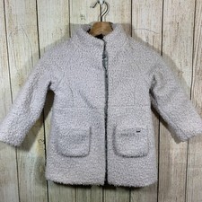 Mayoral Girls Front Snap Closure Faux Sherpa Coat Sz 6 Beige