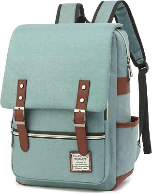 15.6 Inch Green Vintage Backpack Water Resistant Large Capacity For College T...