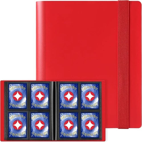 4 Pocket Card Binder - 2 x 2 Trading Card Collection Album Folder, Red