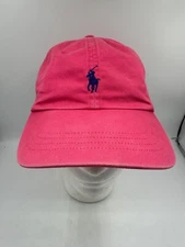 Polo Ralph Lauren Hat Embroidered Blue Horse Logo Adjustable Strap Red Faded