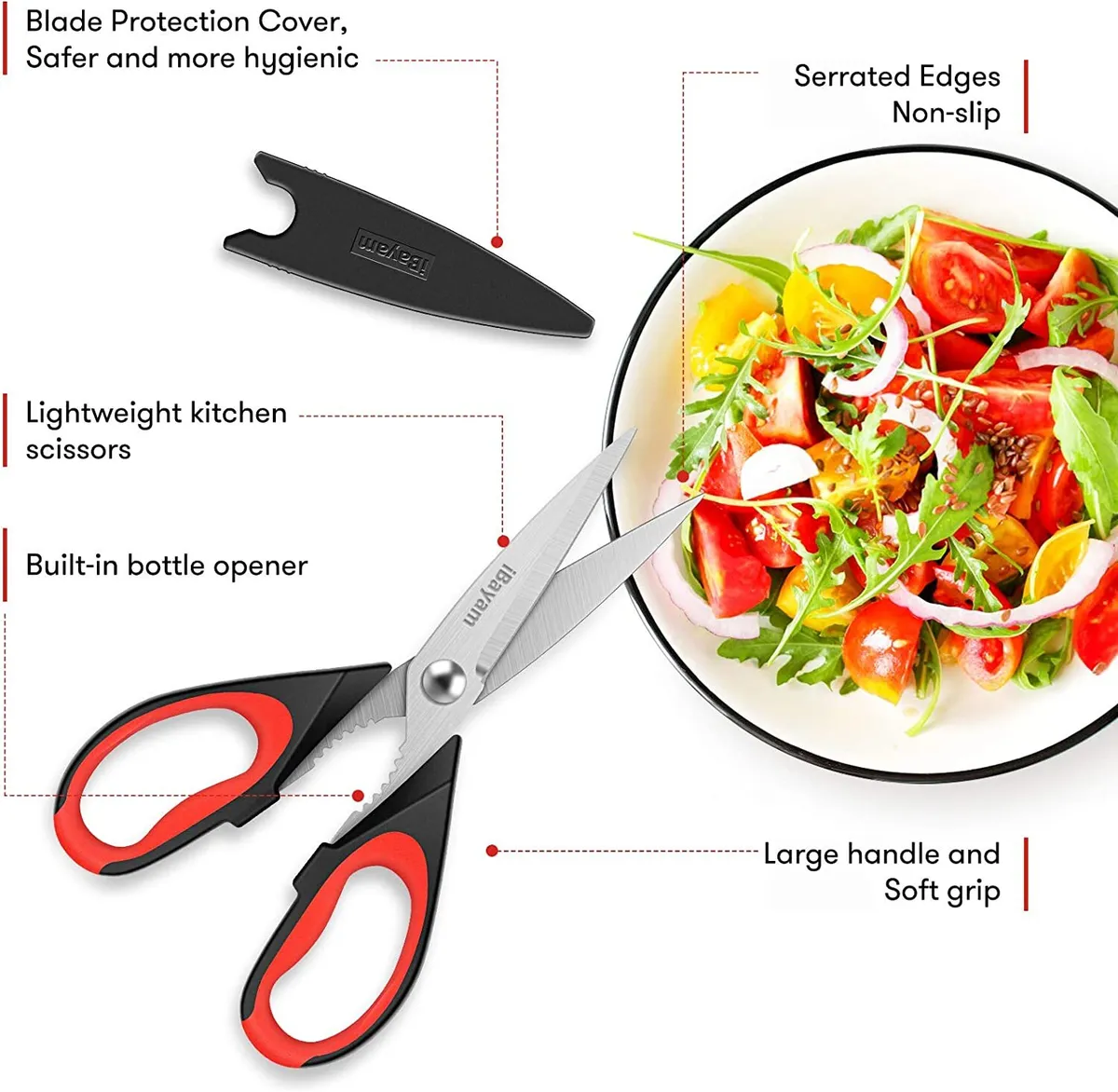 Kitchen Shears, iBayam Kitchen Scissors Heavy Duty Meat Scissors Poultry Shears, Dishwasher Safe Food Cooking Scissors All Purpose Stainless Steel