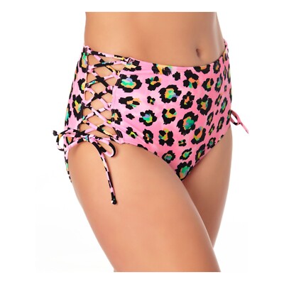 CALIFORNIA WAVES Animal Print High Waist Bikini Bottoms M Medium Pink  Swimwear