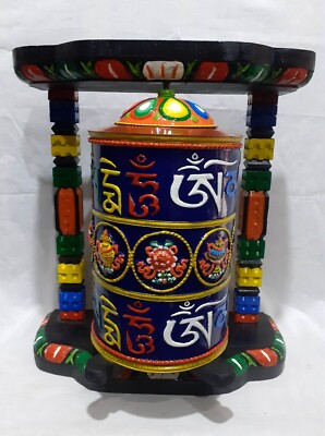Buddhism Om Mantra Copper Hand Painting Color Offering Prayer Wheel Nepal free