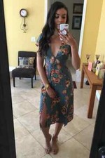 Lulus Dress Womens Size XS Floral Print V Neck Blue Cutout Midi Hawaiian