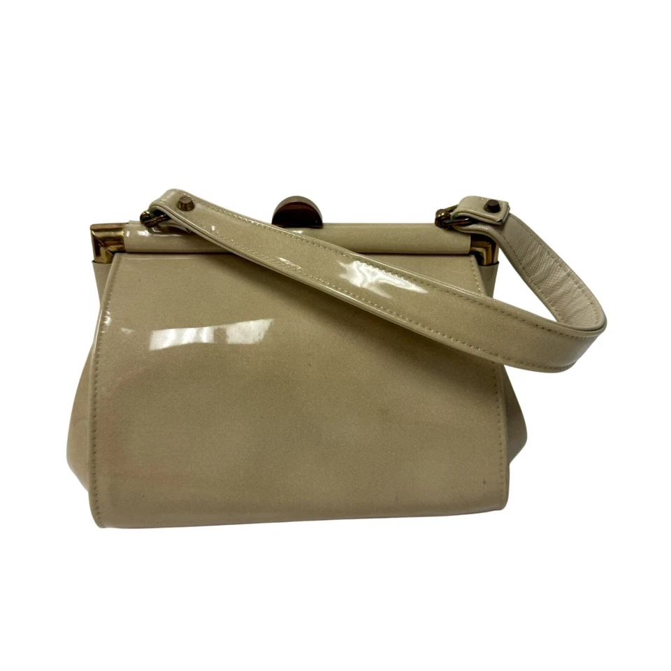 Bolso de Mano Vintage Años 50 J Miller Beige Tostado PATENTE Cuero Bolso de Noche Cartera Cartera Foto 2 de 4