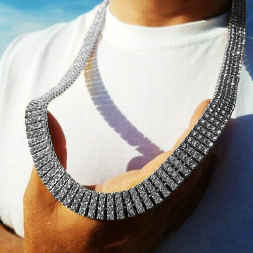 Hip Hop Style Silver PT Iced 4 Row Simulated Diamond 20