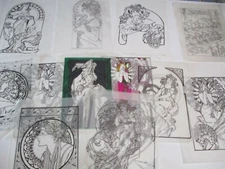 VINTAGE  DRAWING COLLECTION ART NOUVEAU DECO PORTRAIT ICONIC WOMEN WOMAN FEMALE