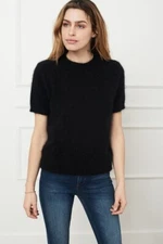 ANINE BING Black Angora Short Sleeve Sweater Medium
