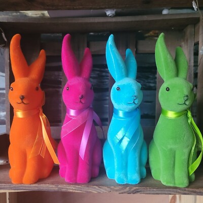 4 x Flock Hase Figur sitzt türkis pink 23.5cm Osterdeko Deko Ostern Osterhase