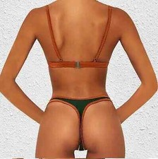 bikini moda mare costume due pezzi donna microbikini perizoma verde beige 5079