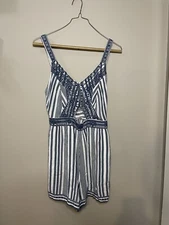 American Eagle Blue and White Striped Romper 
