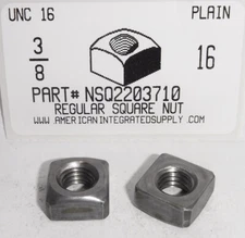 3/8-16 REGULAR SQUARE NUTS STEEL PLAIN 5/8 AF X 21/64 TH (10)