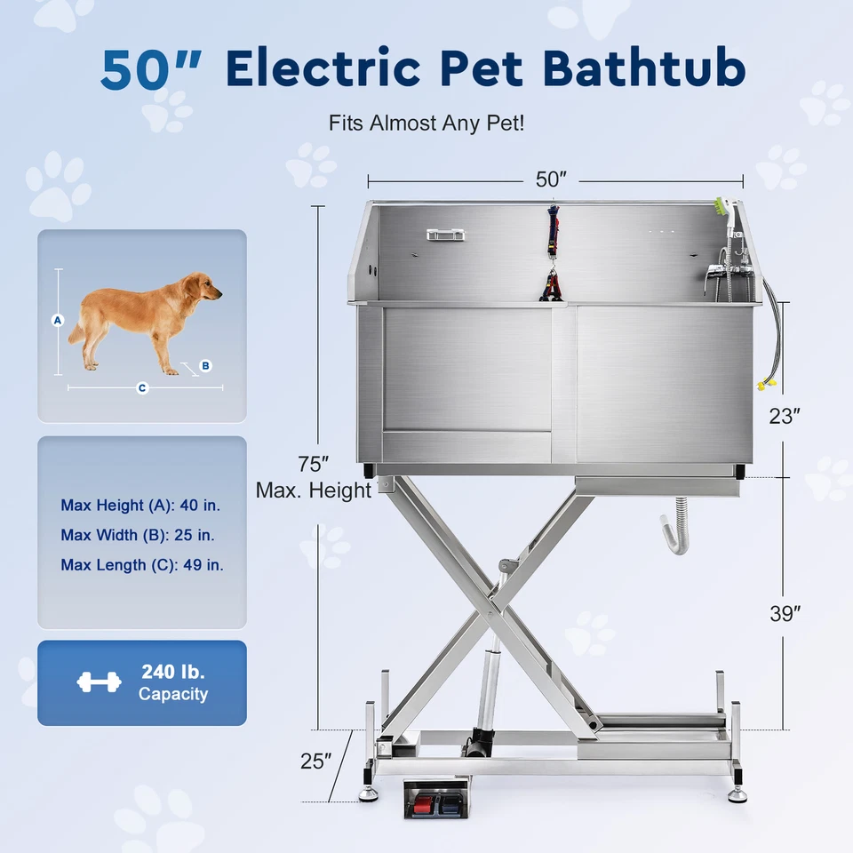 50" Pet Dog Grooming Bath Tub Electric Lift Station Professional Wash Shower - image 4 of 4