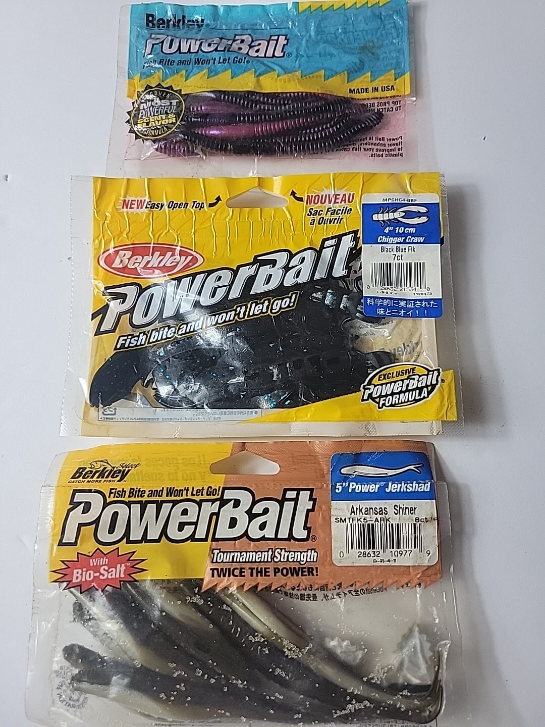 Berkley Powerbait 5in Jerkshad Shiner Chigger Craw Worm Bass Fishing Lures 3pk BA42