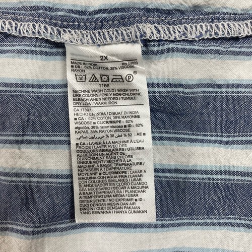 Old Navy Dress Womens 2X Smocked Layered Blue Stripe Pockets Nautical Coastal - Picture 5 of 8