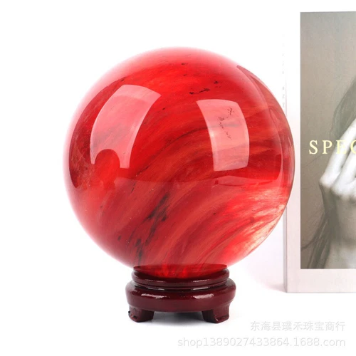 2LB Big Natural Red Smelting Quartz Crystal Sphere Healing Energy Ball W/ Stand - Foto 7 di 19