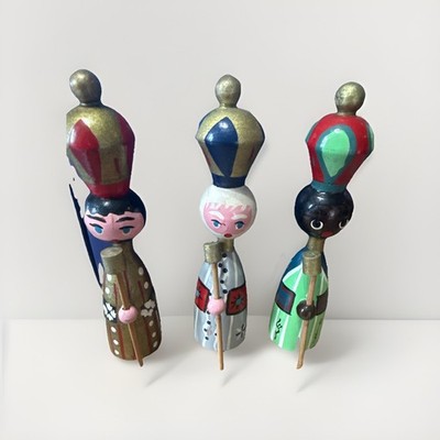 Hand-painted wooden figures of the Three Wise Men by Mogens Eigenbrod