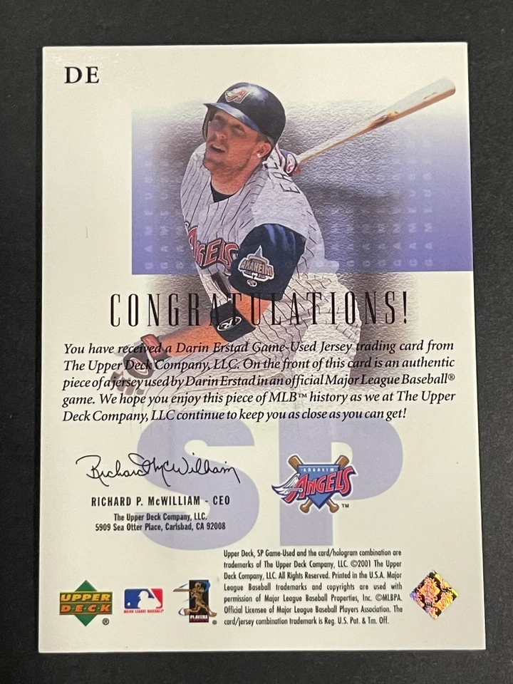 2001 UD SP Game Used Edition Authentic Fabric Darin Erstad #DE - Image 2 of 2