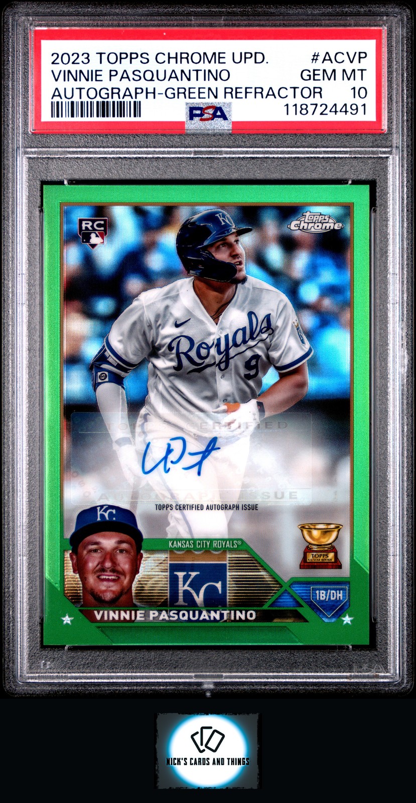 2023 Topps Chrome Update  #ACVP Vinnie Pasquantino Auto-Green Refractor PSA 10
