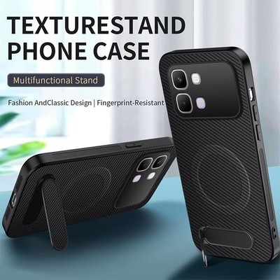 For Infinix Note Edge, Carbon Fiber Pattern Phone Case KickStand Soft TPU Cover