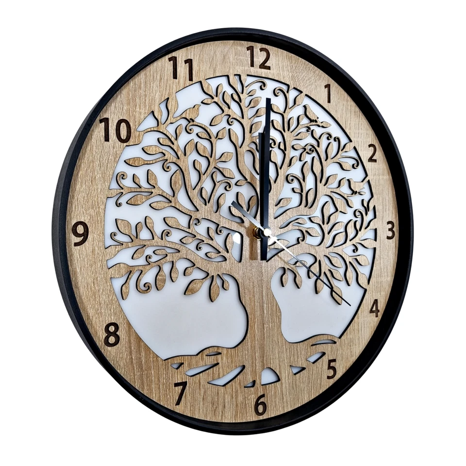 Reloj de Pared Anillo Metal Madera Roble Árbol la Vida Diseño Silencio - Imagen 2 de 4