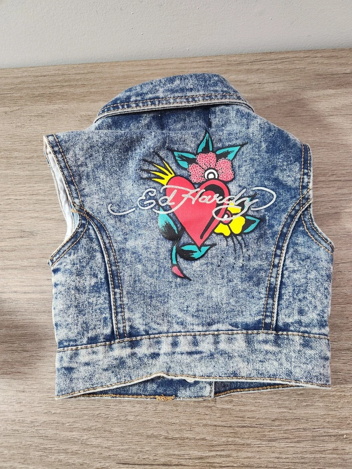 复古罕见 Y2K 刺绣哈迪牛仔背心 - 12 个月码 — 第 4/4 张图片