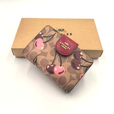 Coach Med Corner Zip Wallet Clutch CZ342 Brown Signature Canvas Cherry Print