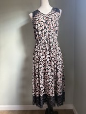 Medium Loft Outlet Pink Black Floral Midi Dress Boho Cottage core Whimsigoth