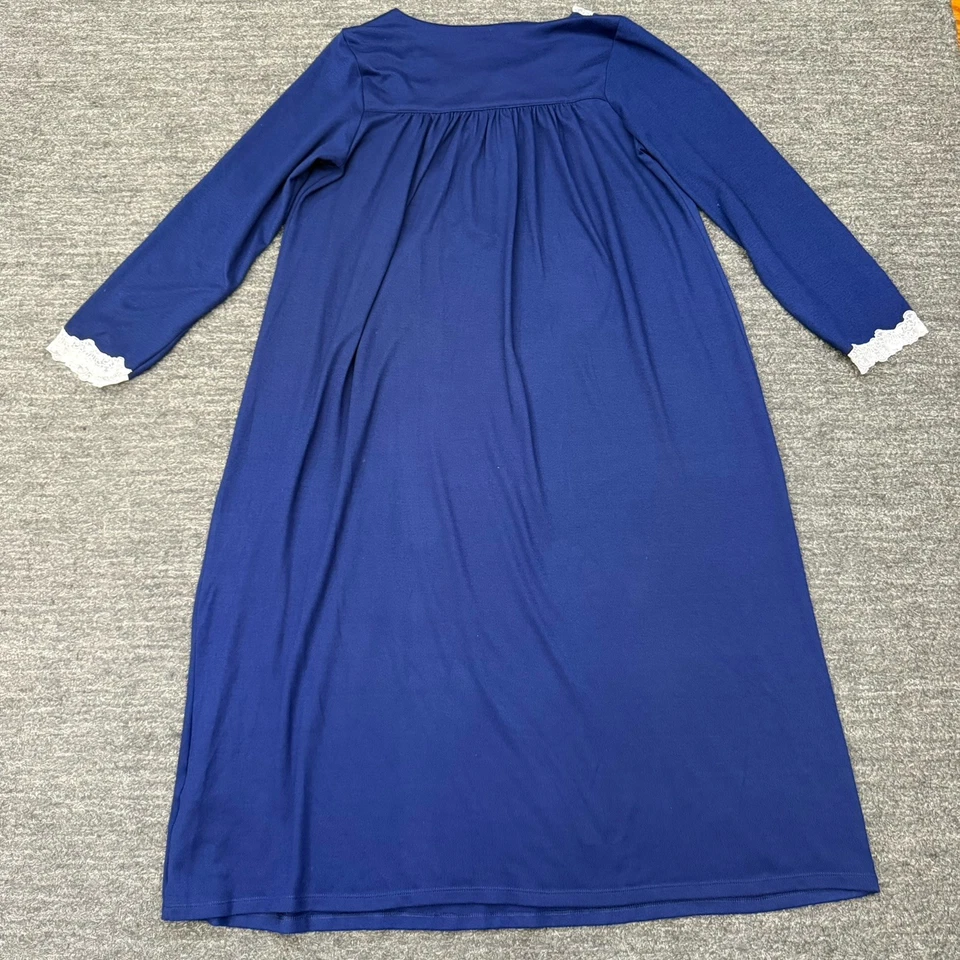 Maxi Camisón Eileen West Azul Medio Manga Larga Encaje Modesto Casa Núcleo Foto 2 de 4