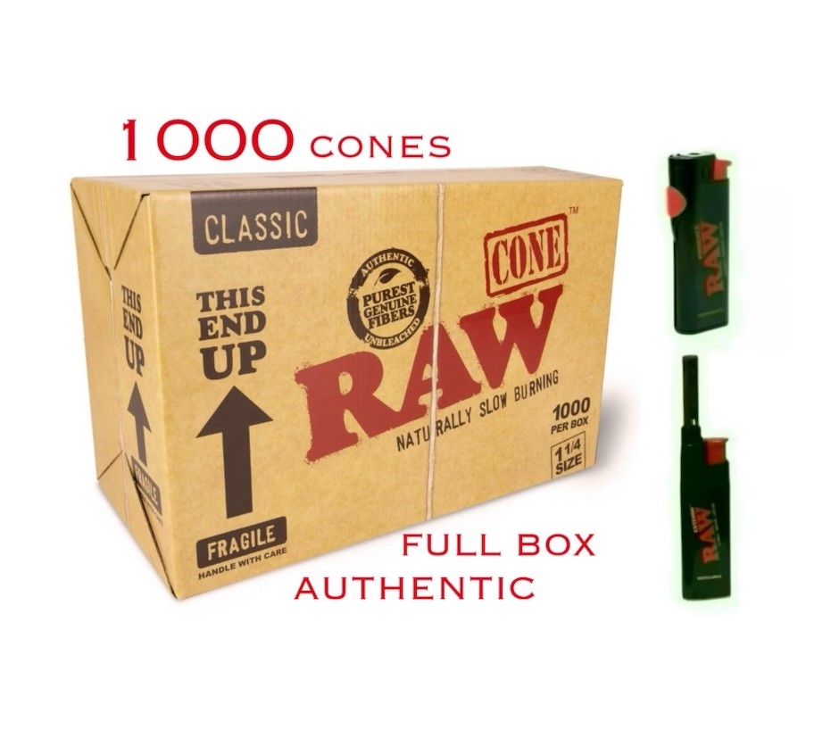 raw classic pre rolled cone 1 1/4 size FULL box 1000 cones +