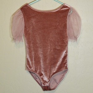 Zara Girls Leotard Size 8 Blush Glitter Velvety Bodysuit Snap Close Gauzy S/S