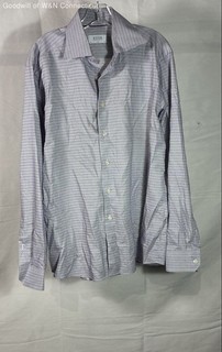 Eton Men's Navy White Grid Check Slim Fit Cotton Button Down Shirt Sz 16.5 42