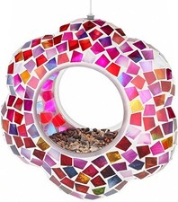 Lily's Home 8.25 Inches Glass Mosaic Hanging Bird Feeder for Outdoors Red