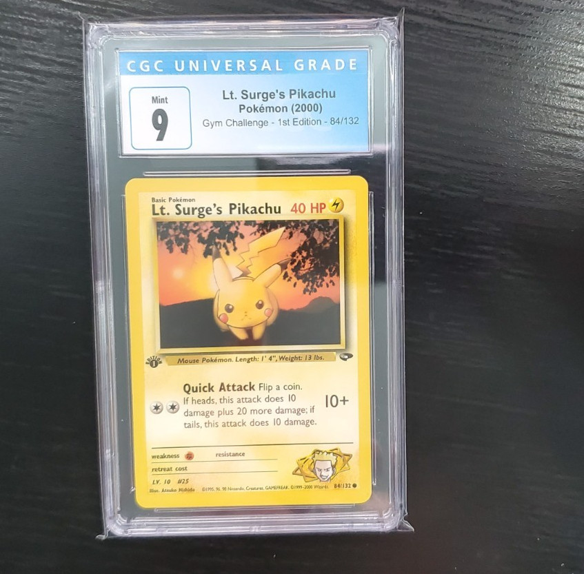 Pokemon Gym Challenge - Lt. Surge's Pikachu 1st Edition 84/132 CGC Graded 9 MINT