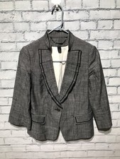 White/Black, Sz:6/M, Gray Texture Pleated Neck, 1/2 Sleeve Office Jacket/Blazer