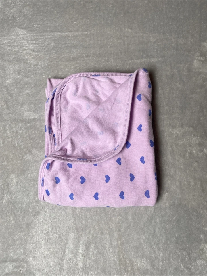 Carters Pink Baby Blanket Purple Hearts Jersey Knit Stretch Soft Swaddle Lovey - Image 2 of 4