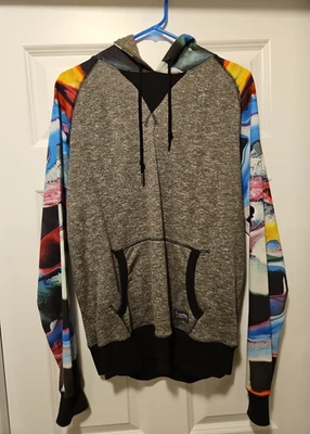 Imaginary Foundation Hoodie Mens Medium Grey Galaxy Oil Spill Sleeves Pullover - Photo 1/3