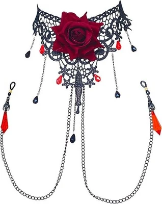 Gothic Lace Choker Necklace,Non Piercing Nipple Jewelry Body Chains Men Women - Image 1 of 4