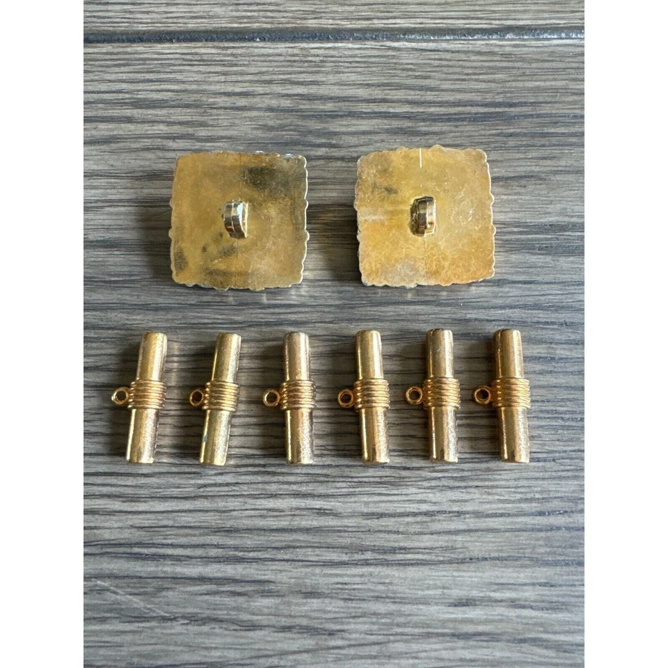 Vintage Large Pink & Gold Shirt Dress Jacket Shank Toggle Buttons Gold Tone 8 Pc - Image 2 of 4