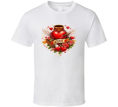 Golden Love Angelic Harmony Heart Graphic T-Shirt Elegant Novelty Tee T Shirt