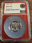 1943 10 C SILVER MERCURY DIME IN NGC RED CORE MS64 FB