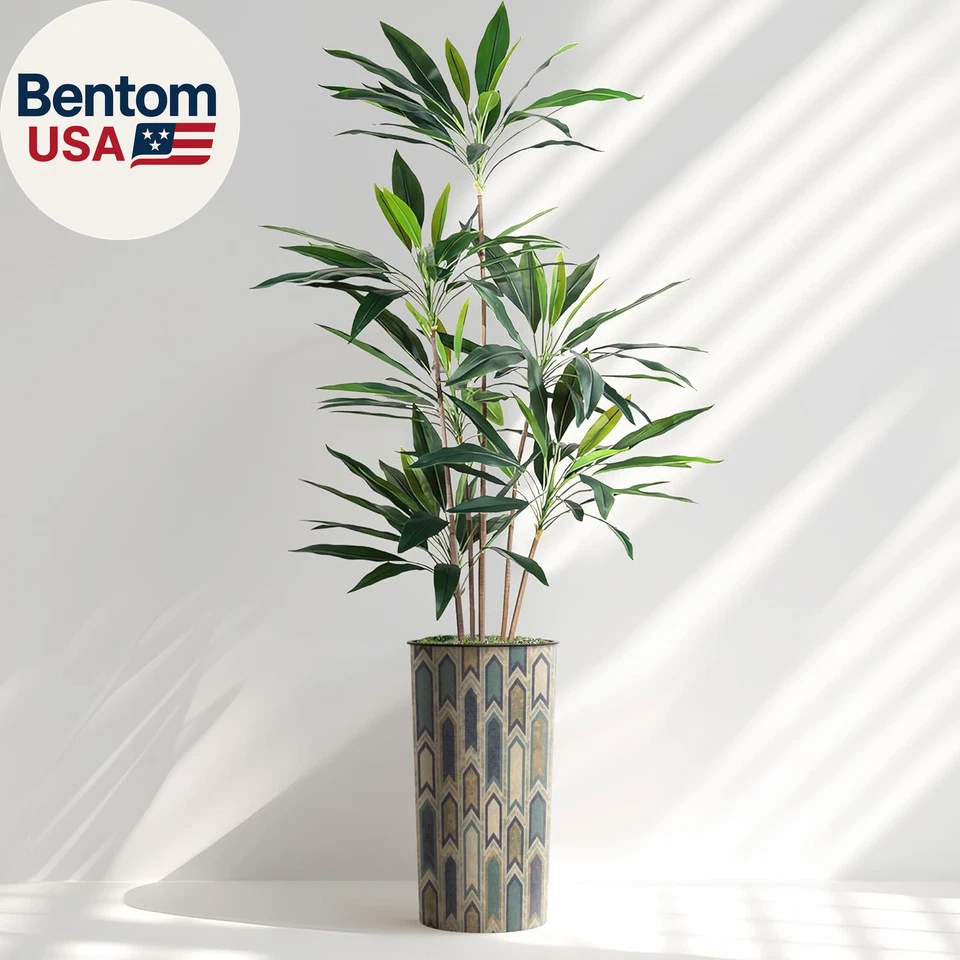 Árbol Artificial en Moderno Plantador Efecto Patrón Polígono, Falso Árbol Dracaena Sil Foto 2 de 4