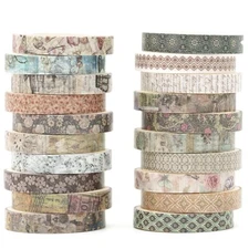 20 Rolls Skinny Vintage Washi Tape Set Retro Arts Adhesive Ephemeral Blossoms