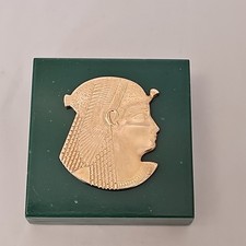 Vintage Egyptian Souvenir Cleopatra Profile Metal Green Egypt paperweight