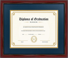 11X14 Diploma Frame with Navy over Gold Mat or Display 15X18 Certificate without