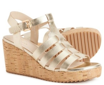 Tina Rose Women's Sonya Wedge Leather Sandals Gold US Size 9.5