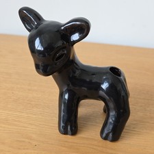 Vintage Bourne Denby Black Glaze Lamb Cottontail 1930s Figurine.