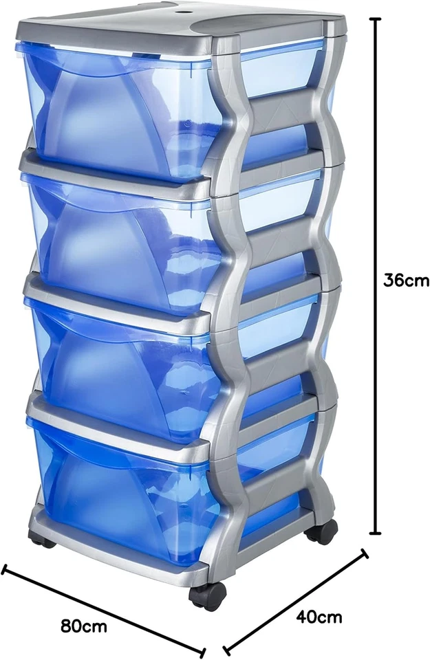 99005 Insieme Cassetti Con Ruote, Argento, 36 X 40 X 80 Cm - Immagine 3 di 4
