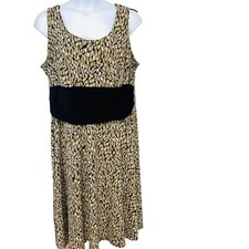 Chelsea Empire Stretch Knit Sleeveless Long  Dress 24W Brown Print Casual Office